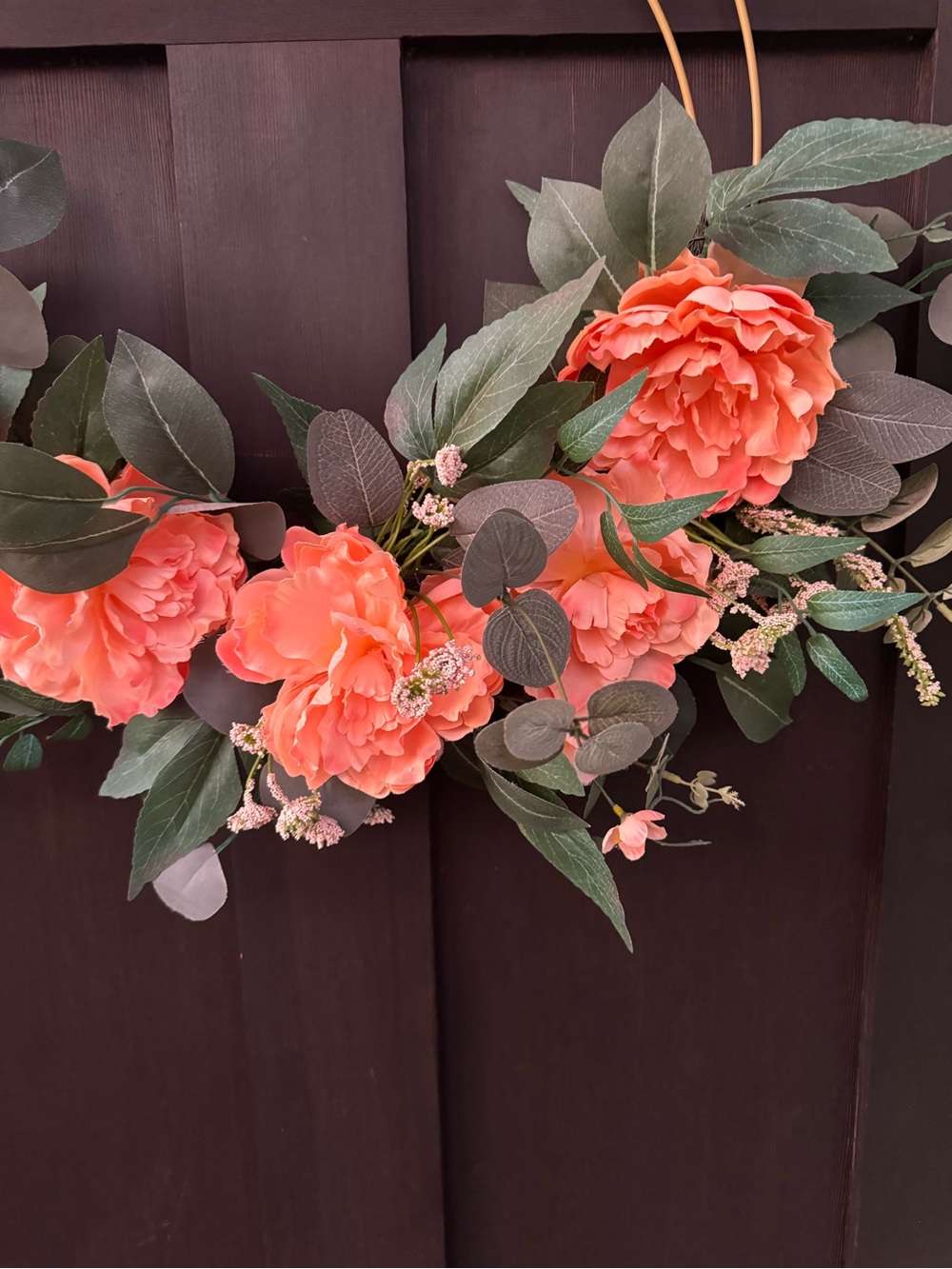 Coral Peony Hoop Wreath with Greenery - Picture 4 of 4